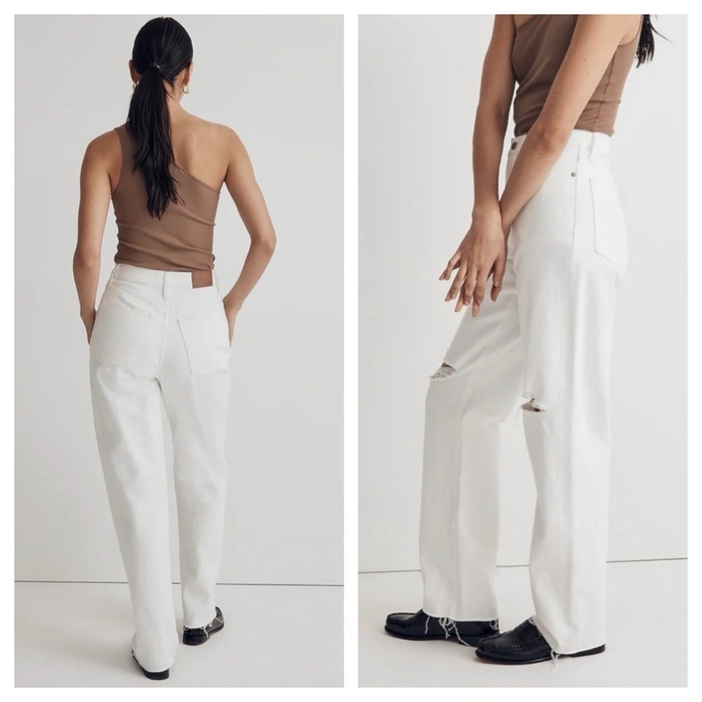Madewell Baggy Straight Jeans Tile White Ripped Edition Size 29 T
